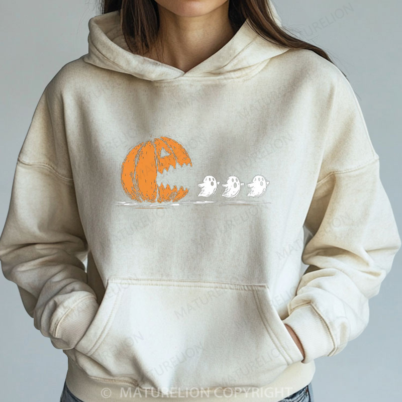 Maturelion Halloween Hoodie Pumpkin Eat Ghost Women Washed Hoodie