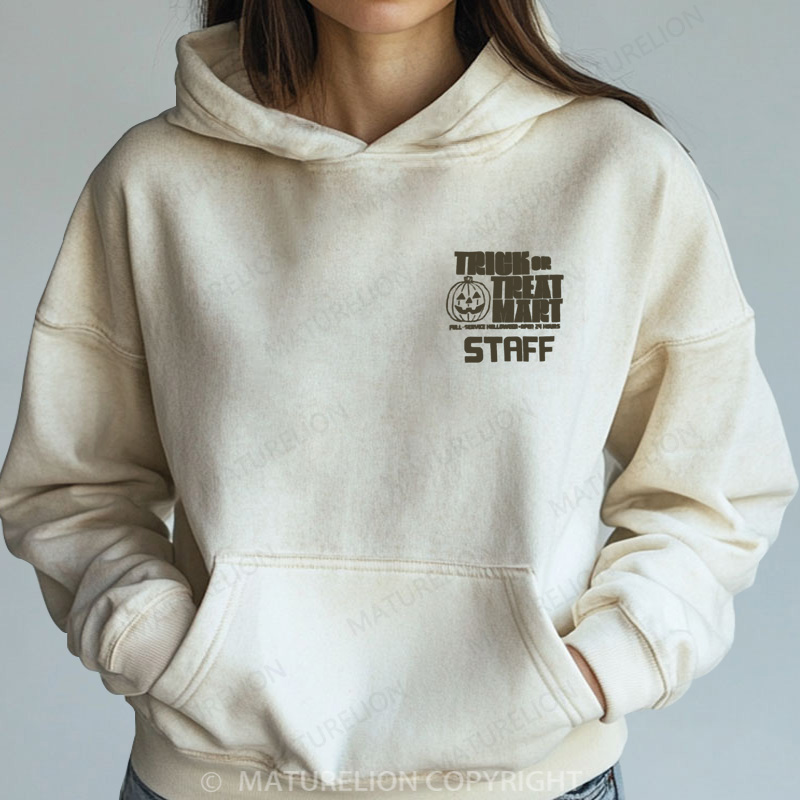 Maturelion Halloween Hoodie Trick or Treat Mart Staff Women Washed Hoodie