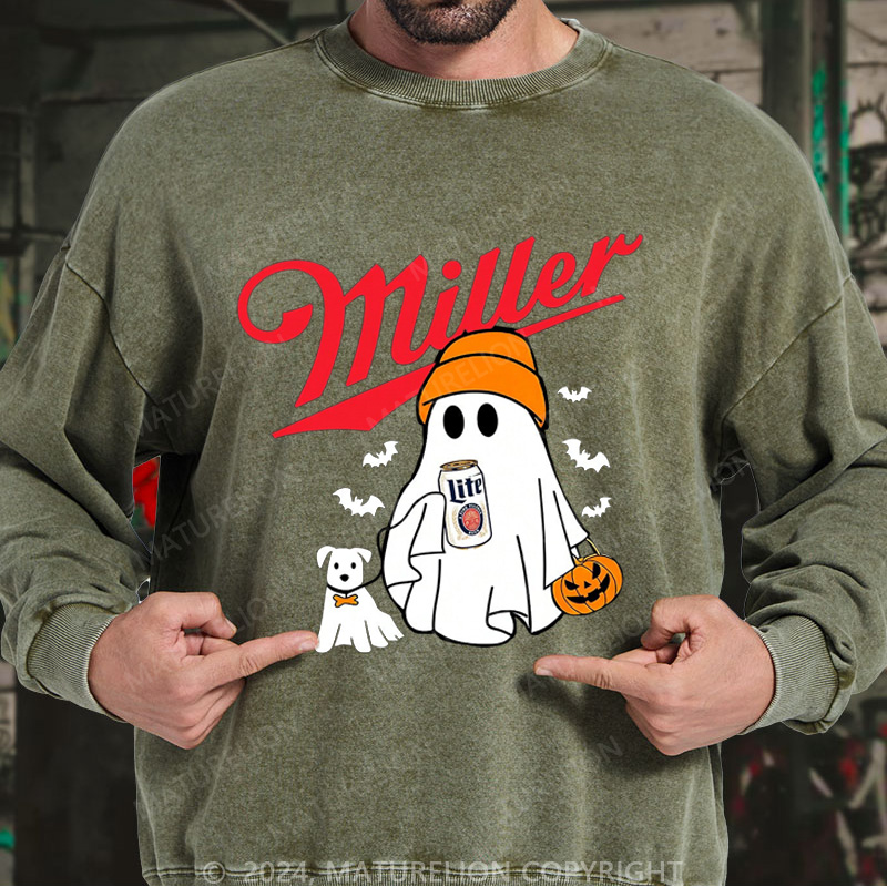 Maturelion Men's Sweatshirt Miller Beer MLite Washed Sweatshirts