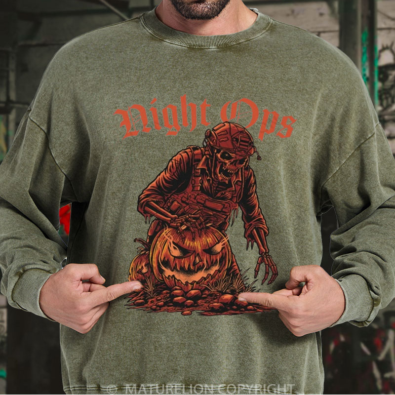 Maturelion Men's Sweatshirt Night Ops Halloween Washed Sweatshirts