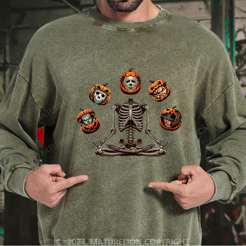 Maturelion Men's Sweatshirt Horror Halloween Character Washed Sweatshirts