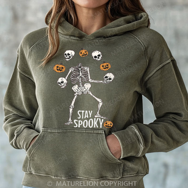 Maturelion Halloween Hoodie Stay Spooky Skeleton Women Washed Hoodie