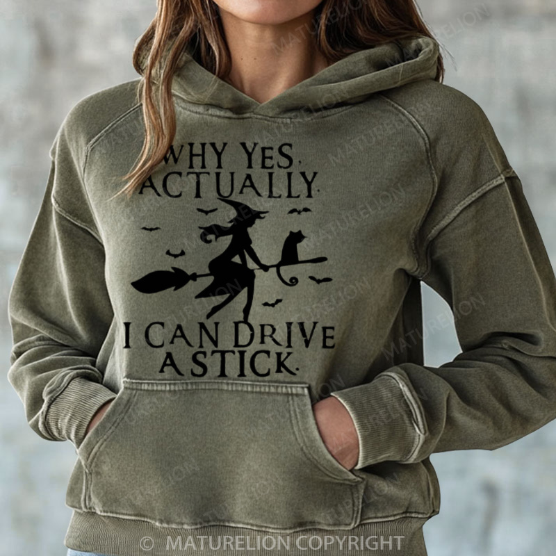 Maturelion Halloween Hoodie Witch Driving Stick Women Washed Hoodie