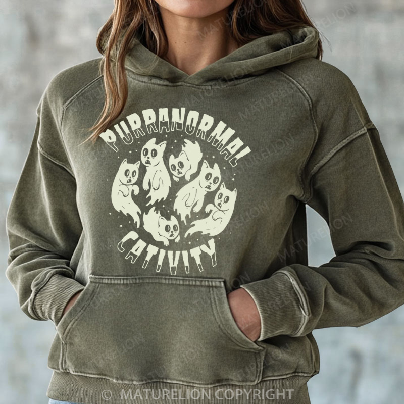 Maturelion Halloween Hoodie Cat Ghost Women Washed Hoodie