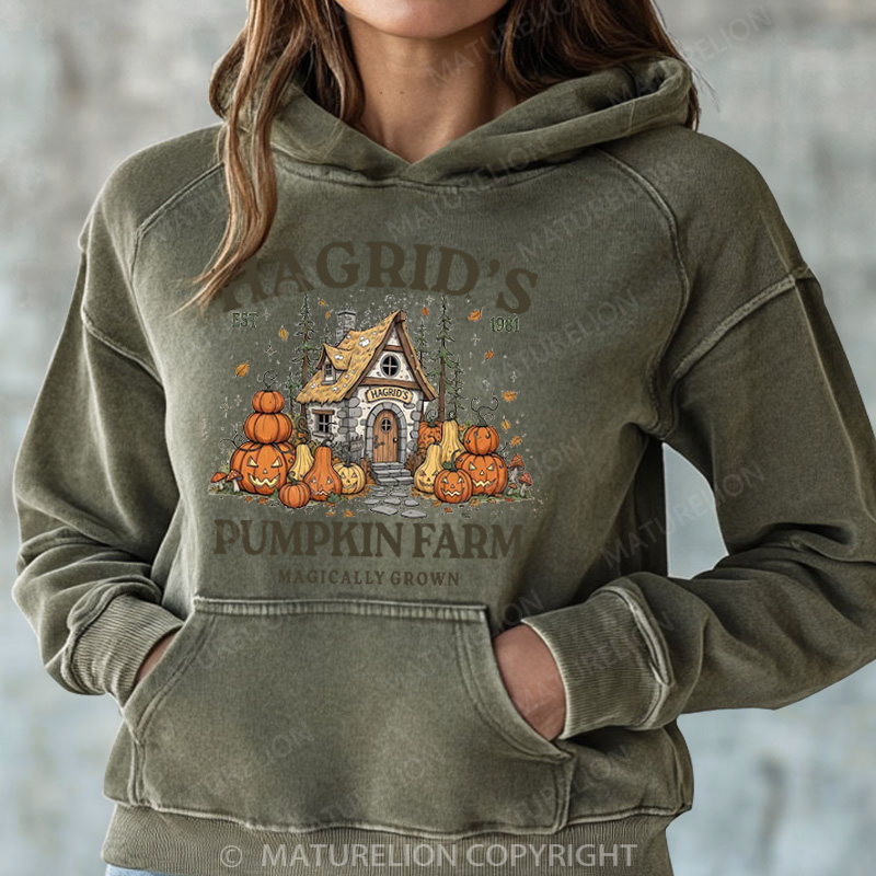 Maturelion Halloween Hoodie Hagrid’s Pumpkin Farm Women Washed Hoodie