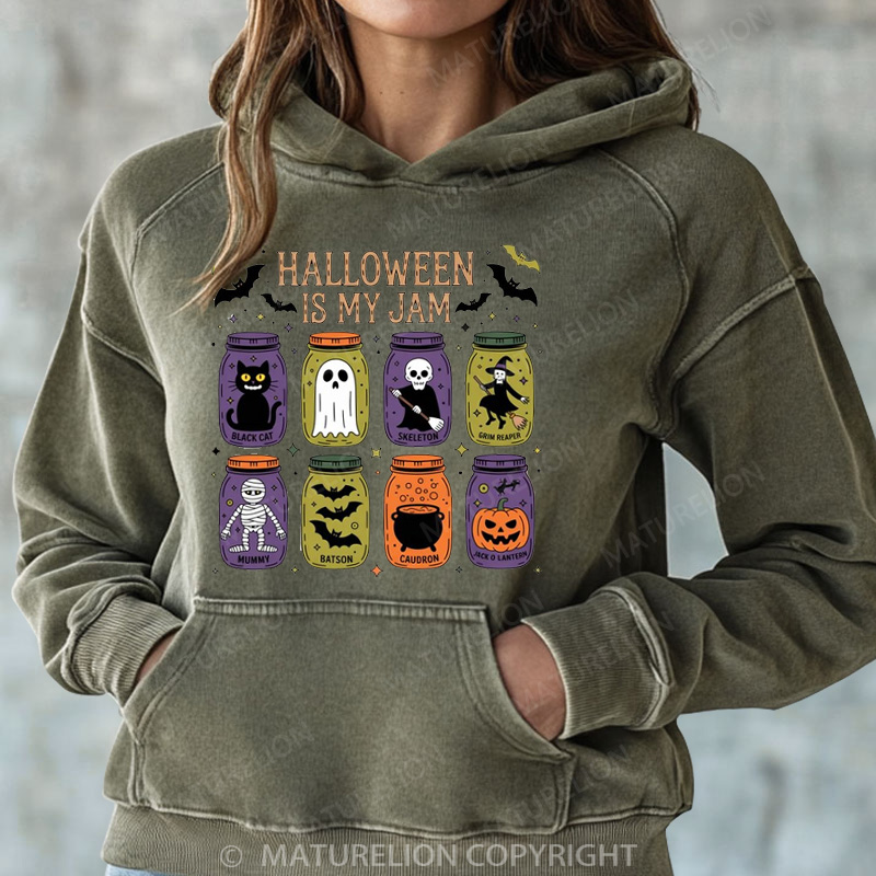 Maturelion Halloween Hoodie Popular Halloween Is My Jam Women Washed Hoodie