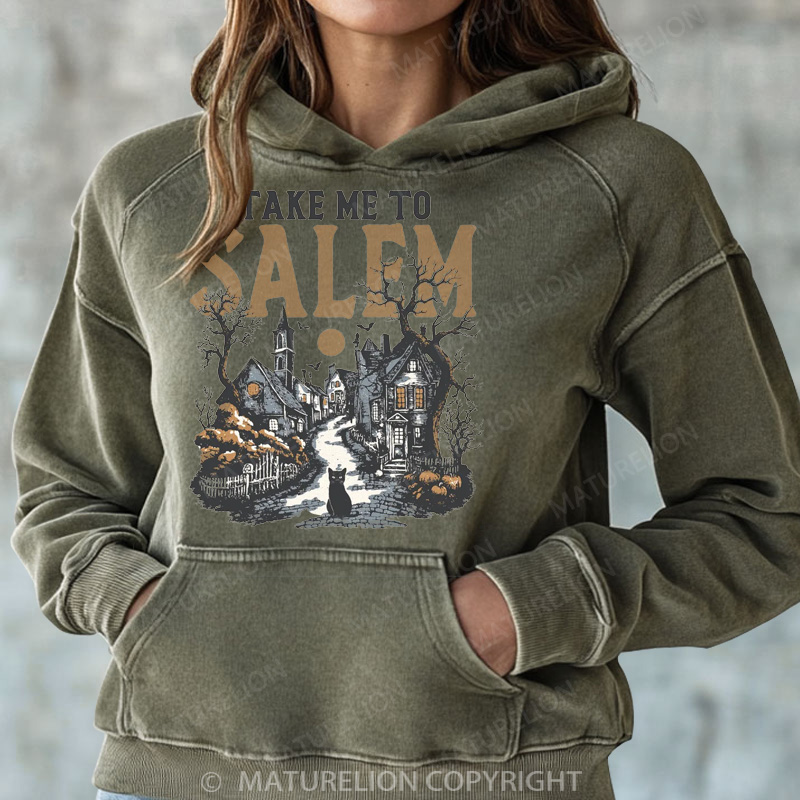 Maturelion Halloween Hoodie Take Me To Salem Women Washed Hoodie