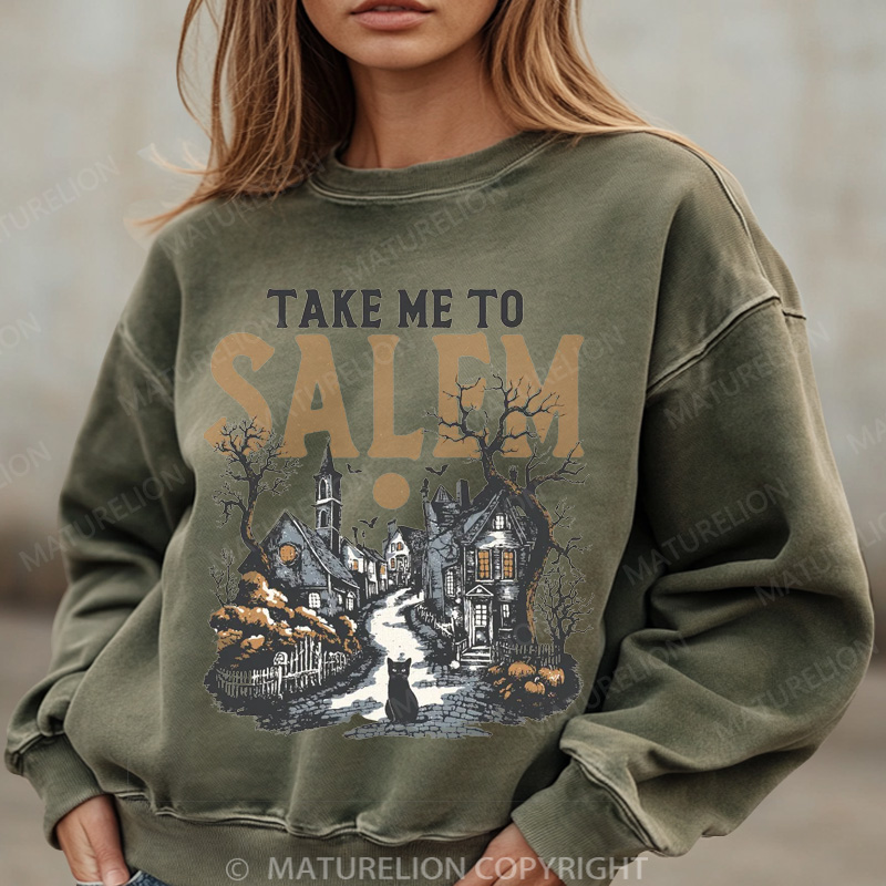 Maturelion Halloween Sweatshirt Take Me To Salem Women Washed Sweatshirt 
