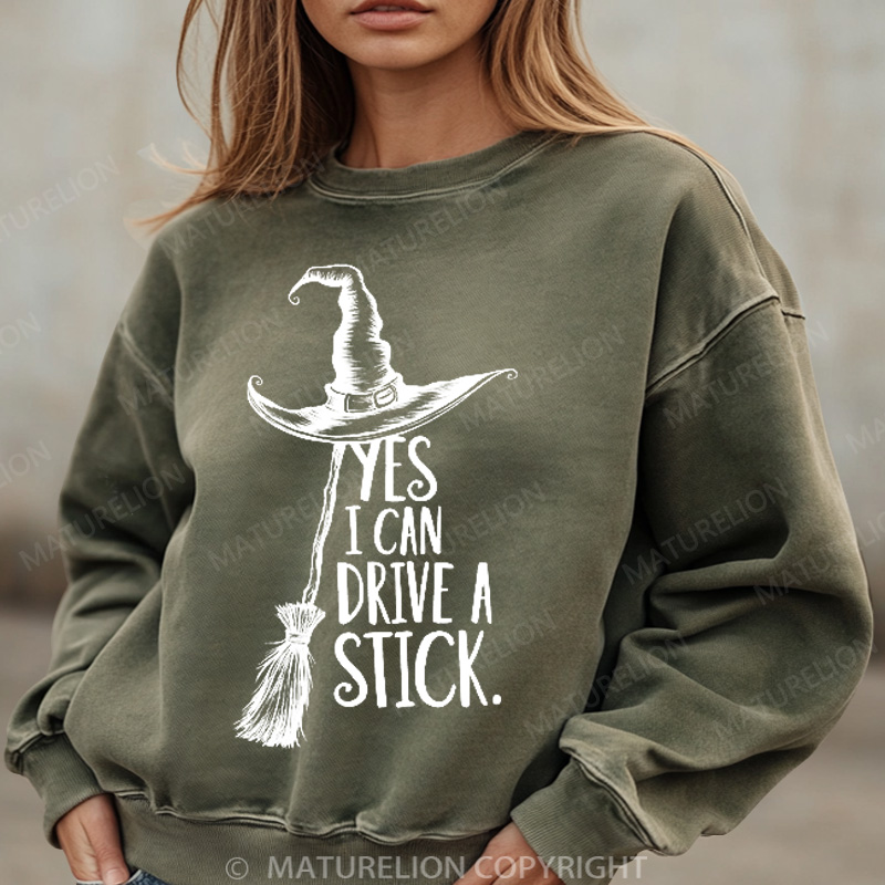Maturelion Halloween Sweatshirt Yes I Can Drive A Stick Women Washed Sweatshirt 