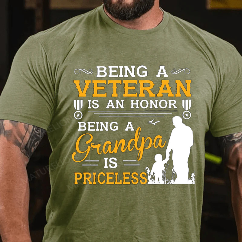 Maturelion Men's T-Shirt Veteran Being a Grandpa Is Priceless Cotton T-Shirt