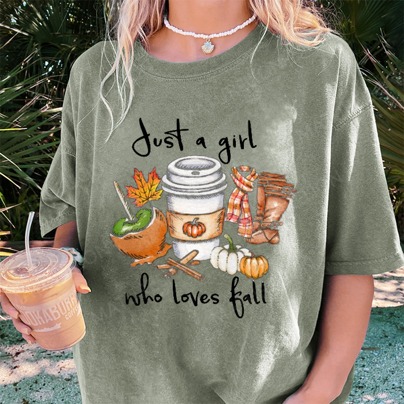 Maturelion Women's T-Shirt Just A Girl Who Loves Fall Pumpkin Coffee Lover Happy Thanksgiving Cotton T-Shirt
