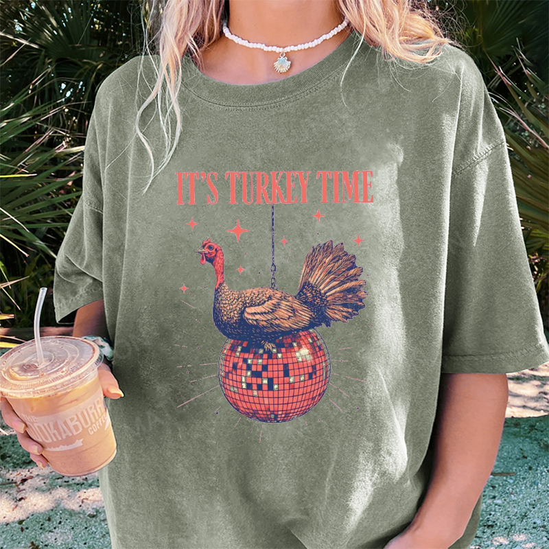 Maturelion Women's T-Shirt It’s Turkey Time Thanksgiving Cotton T-Shirt