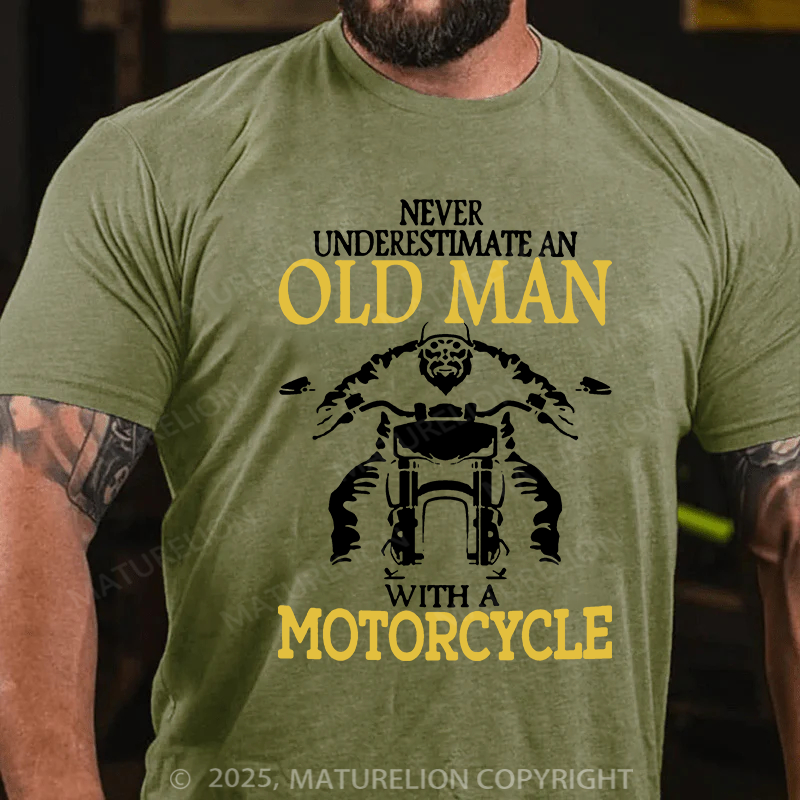 Maturelion Men's T-shirt OLD MAN WITH A MOTORCYCLE Cotton T-shirt