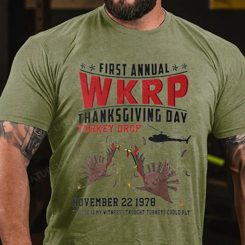 Maturelion Men's T-Shirt First Annual WKRP Thanksgiving Cotton T-Shirt