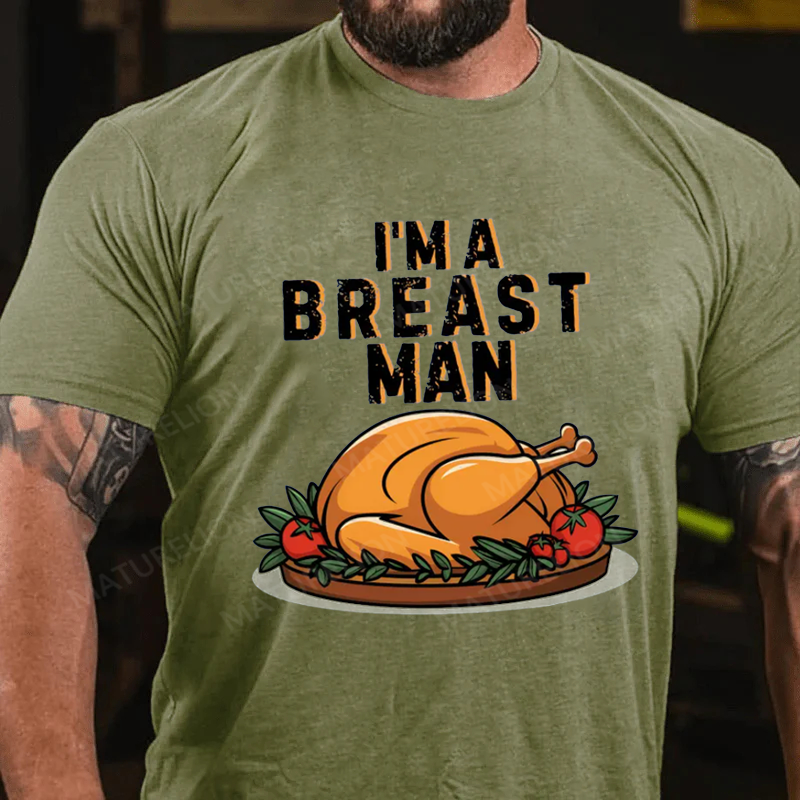 Maturelion Men's T-Shirt Breast Man Thanksgiving Turkey Cotton T-Shirt