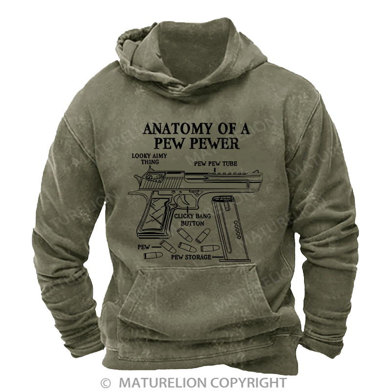 Maturelion Funny Anatomy Of A Pew Pewer - Ammo Gun - Gun Washed Hoodie