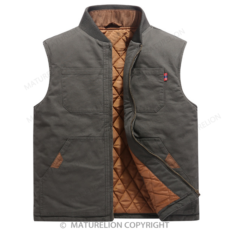 Maturelion Men’s Classic Khaki Thick Cotton Padded Vest