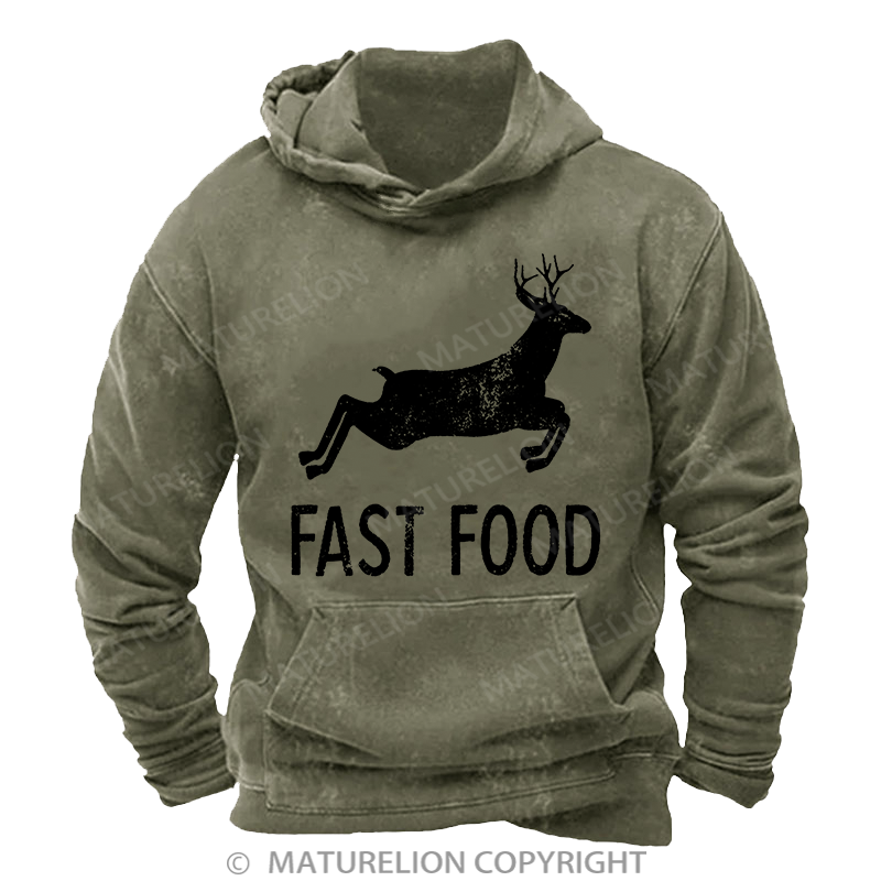 Maturelion Fast Food Funny Men Hunting Vintage Washed Custom Hoodie