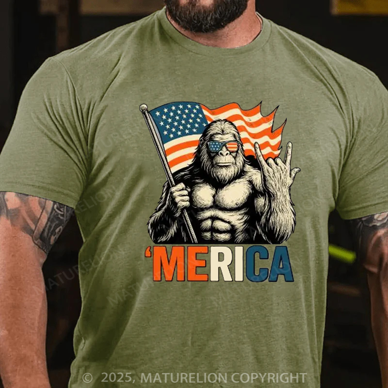 Maturelion Men's T-Shirt Big Foot Merica 4th Of July T-shirt