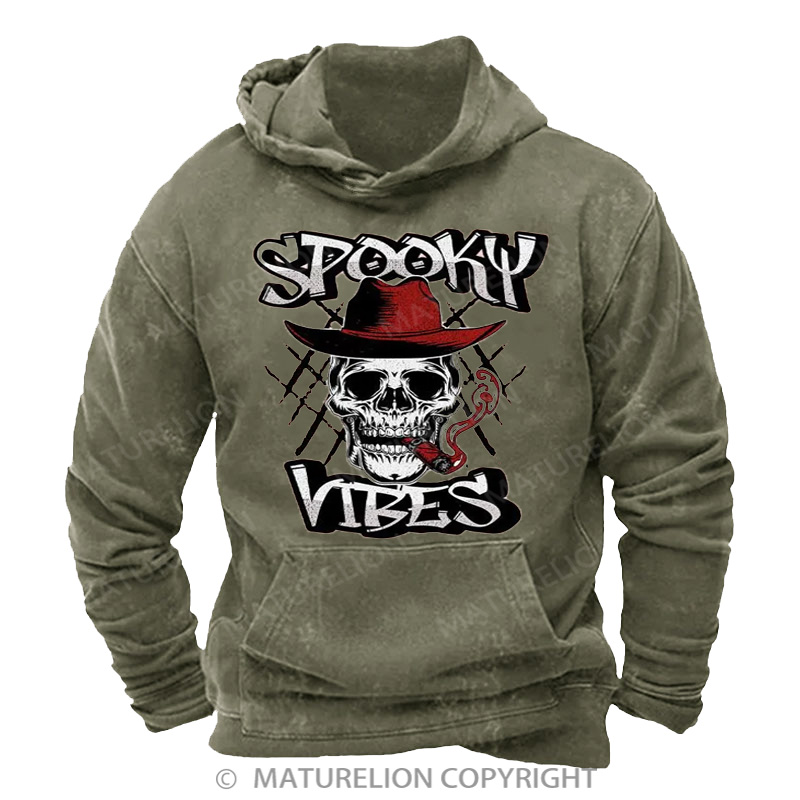 Maturelion Men's Hoodie Spooky Cowboy Washed Hoodie