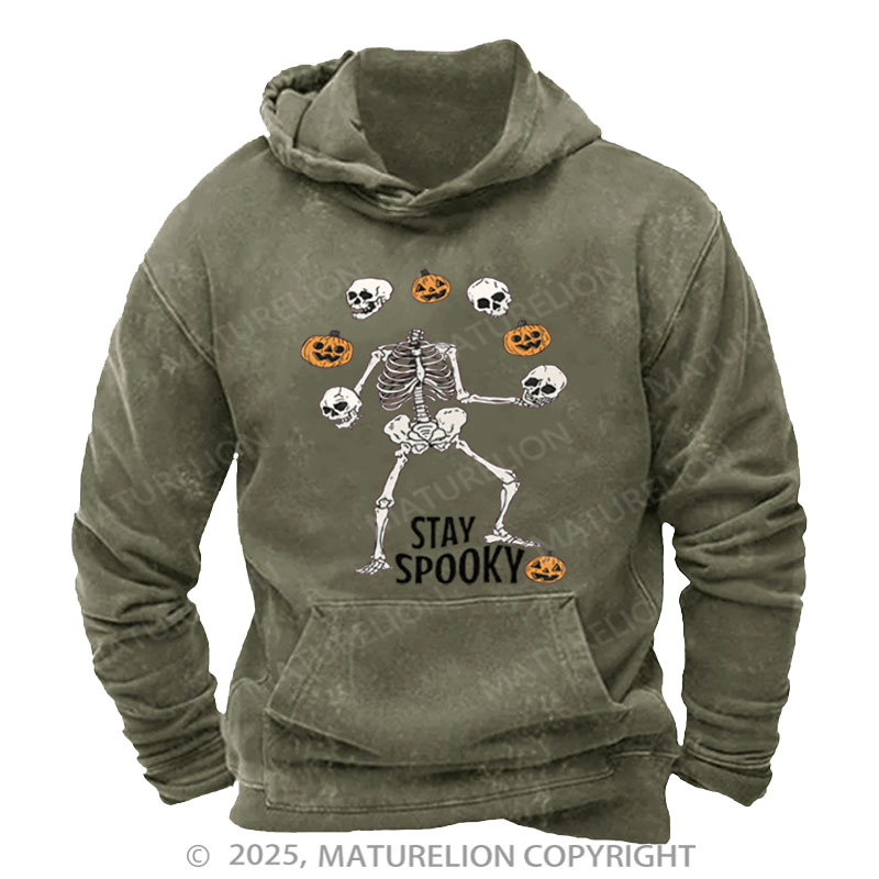 Maturelion Men's Hoodie Stay Spooky Skeleton Washed Hoodie