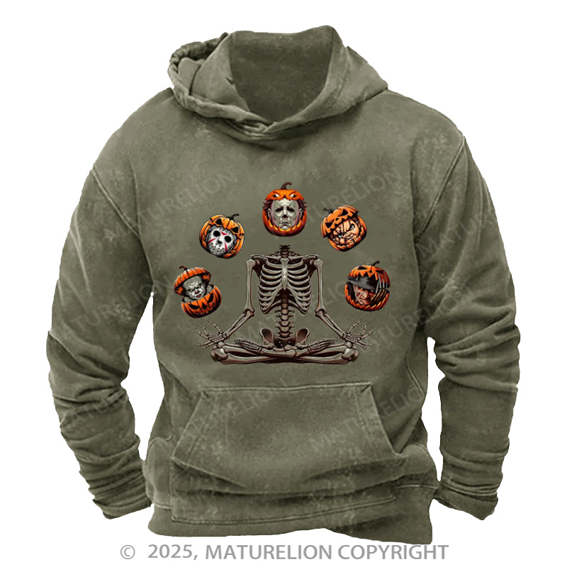 Maturelion Men's Hoodie Horror Halloween Character Washed Hoodie