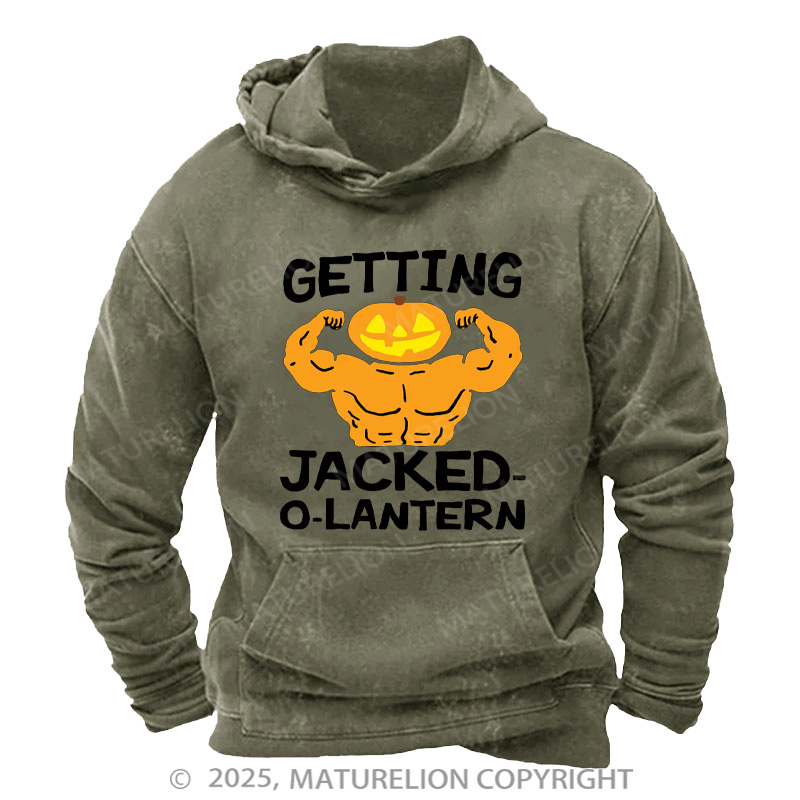 Maturelion Men's Hoodie Getting Jacked-O-Lantern Washed Hoodie