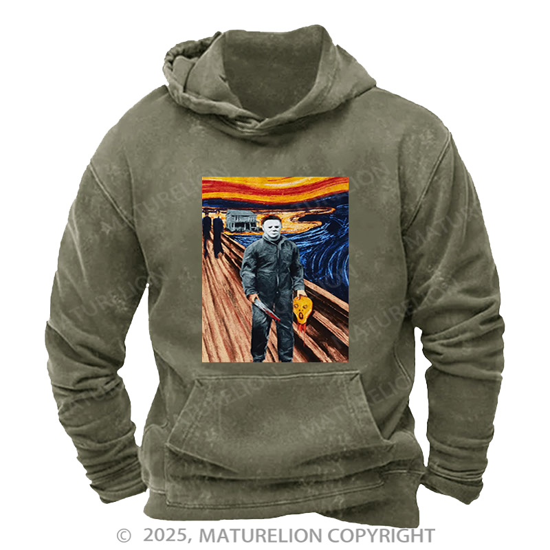 Maturelion Men's Hoodie Expression Michael Myers Washed Hoodie