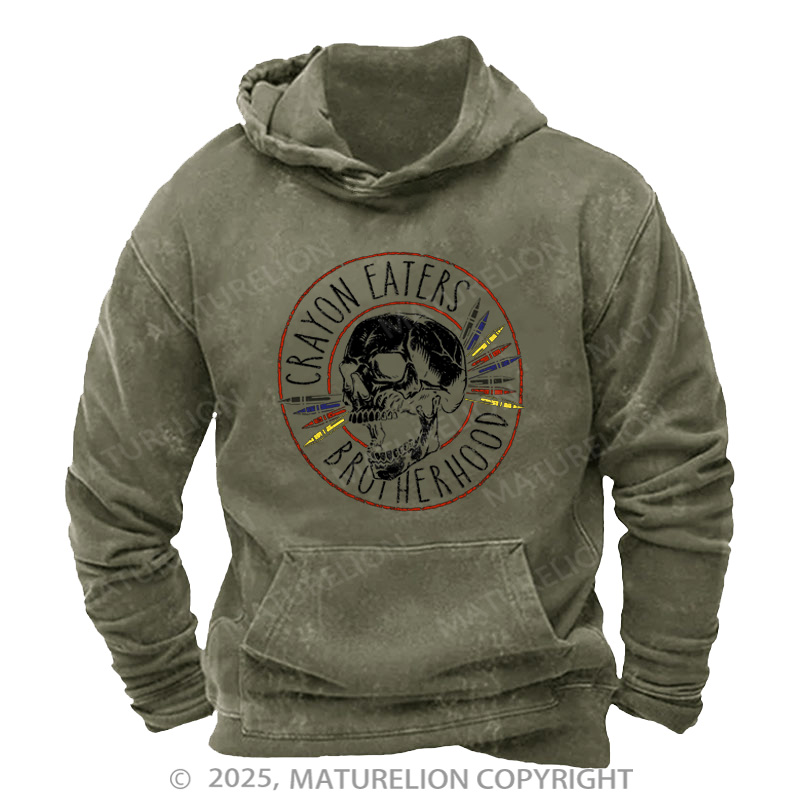 Maturelion Men's Hoodie Crayon Eaters Brotherhood Washed Hoodie
