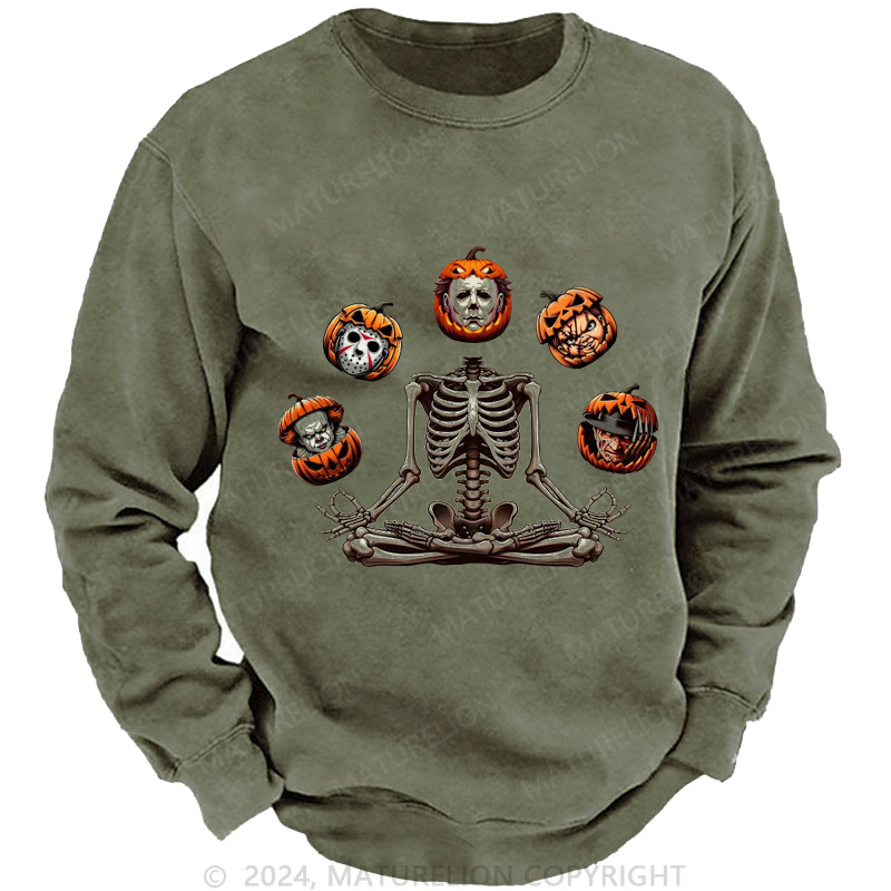 Maturelion Men's Sweatshirt Horror Halloween Character Washed Sweatshirts