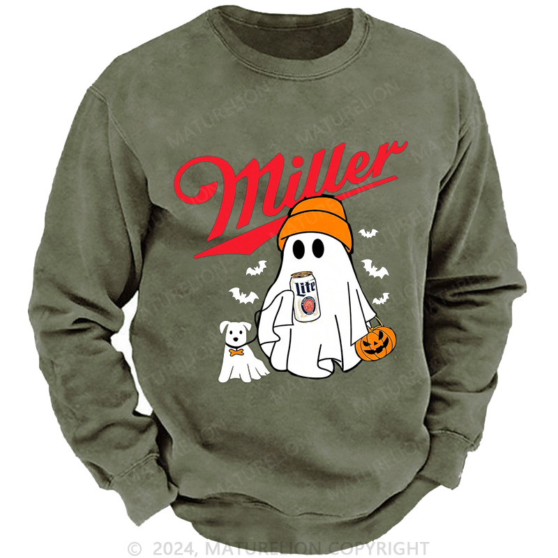 Maturelion Men's Sweatshirt Miller Beer MLite Washed Sweatshirts