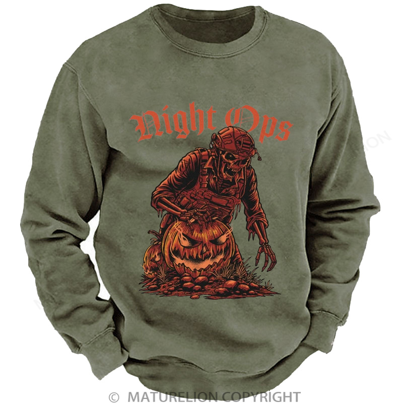 Maturelion Men's Sweatshirt Night Ops Halloween Washed Sweatshirts