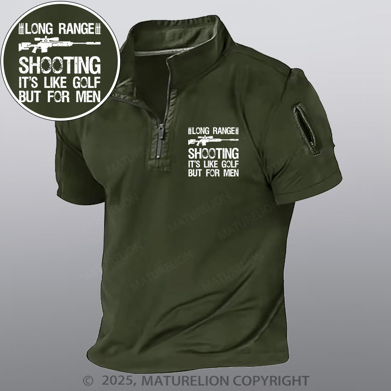 Maturelion Men's Henley Shirt Long Range Shooting It's Like Golf But For Men Henley Shirt