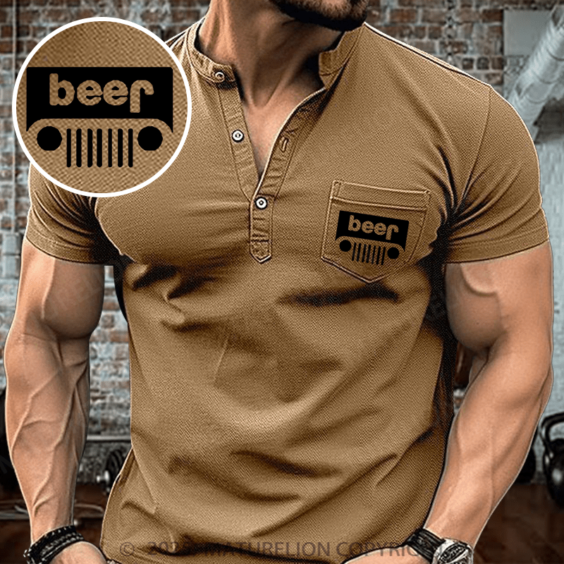 Maturelion Men's Henley Shirt Funny Beer Or Jeep Henley Shirt
