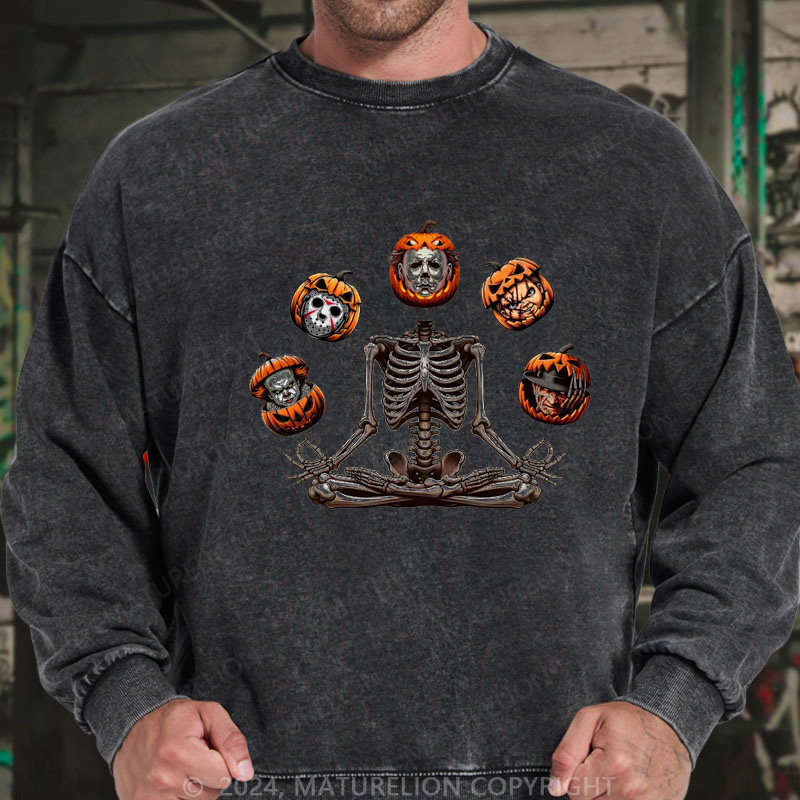 Maturelion Men's Sweatshirt Horror Halloween Character Washed Sweatshirts