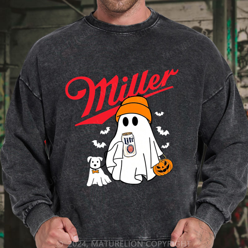 Maturelion Men's Sweatshirt Miller Beer MLite Washed Sweatshirts