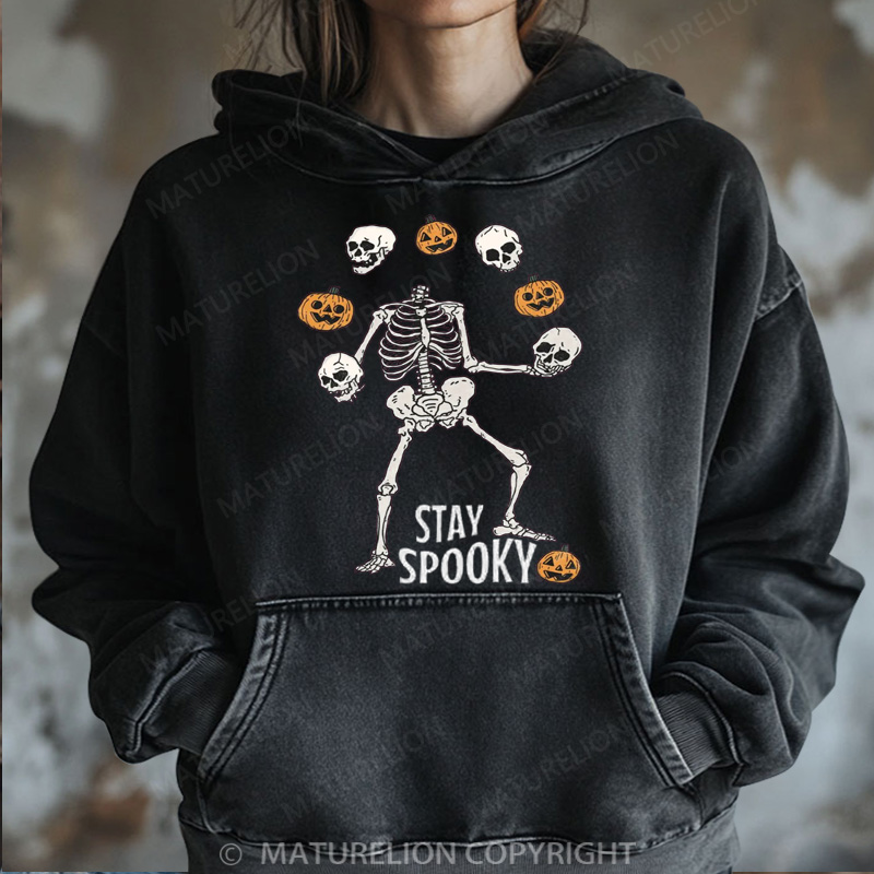 Maturelion Halloween Hoodie Stay Spooky Skeleton Women Washed Hoodie