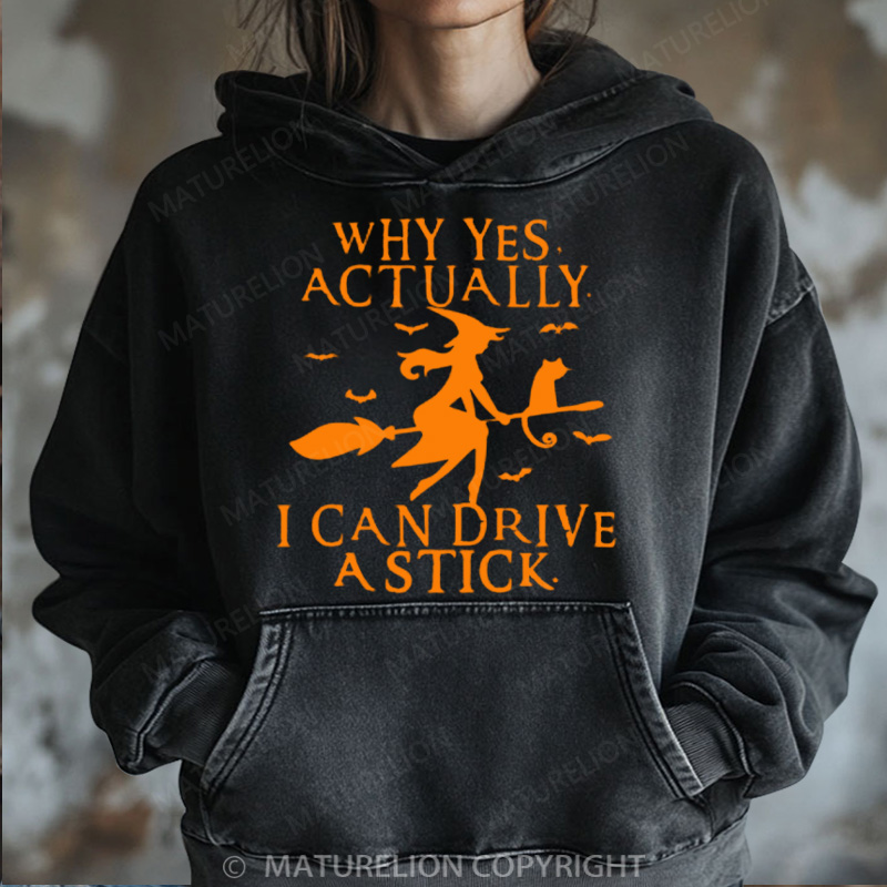 Maturelion Halloween Hoodie Witch Driving Stick Women Washed Hoodie