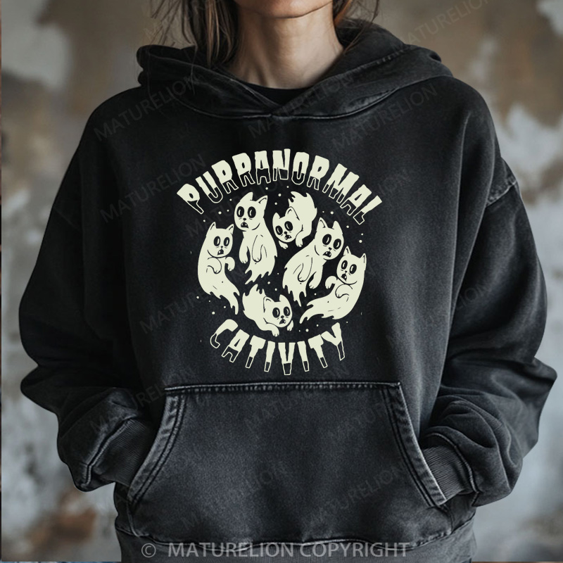 Maturelion Halloween Hoodie Cat Ghost Women Washed Hoodie