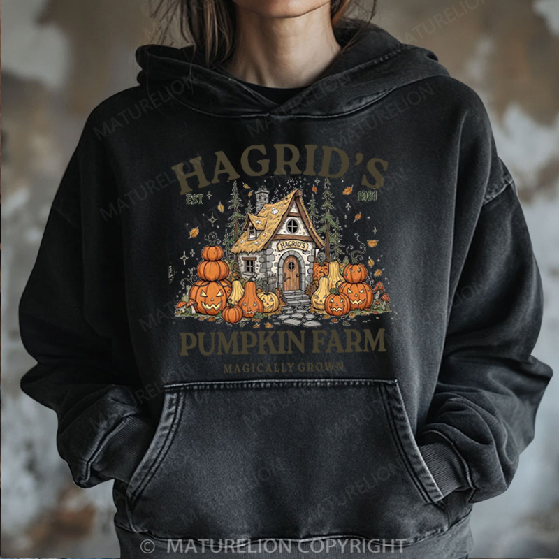 Maturelion Halloween Hoodie Hagrid’s Pumpkin Farm Women Washed Hoodie