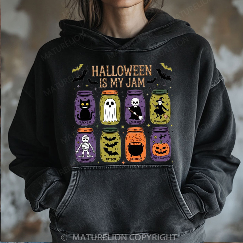 Maturelion Halloween Hoodie Popular Halloween Is My Jam Women Washed Hoodie