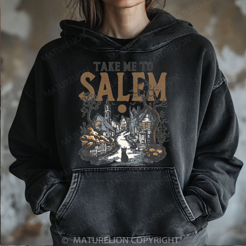 Maturelion Halloween Hoodie Take Me To Salem Women Washed Hoodie