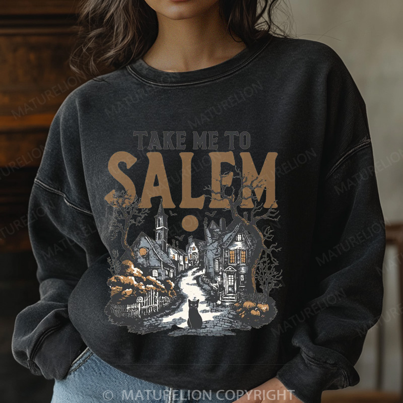 Maturelion Halloween Sweatshirt Take Me To Salem Women Washed Sweatshirt 
