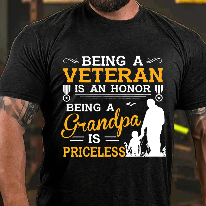 Maturelion Men's T-Shirt Veteran Being a Grandpa Is Priceless Cotton T-Shirt