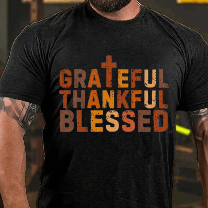 Maturelion Men's T-Shirt Grateful Thankful Blessed Cotton T-Shirt