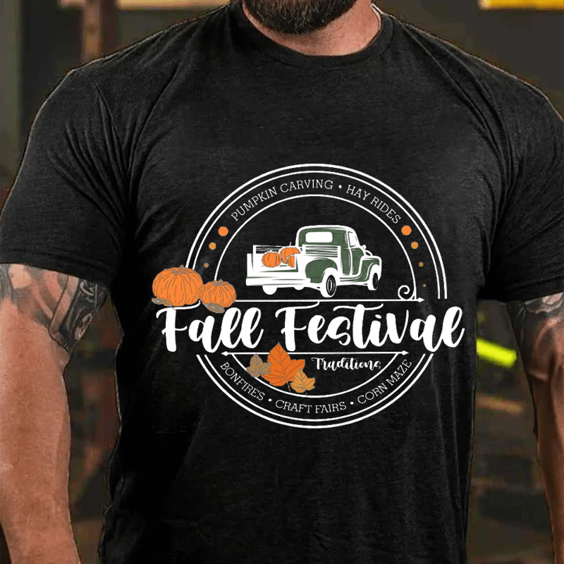 Maturelion Men's T-Shirt Retro Pumpkin Thanksgiving Festival Fall Cotton T-Shirt