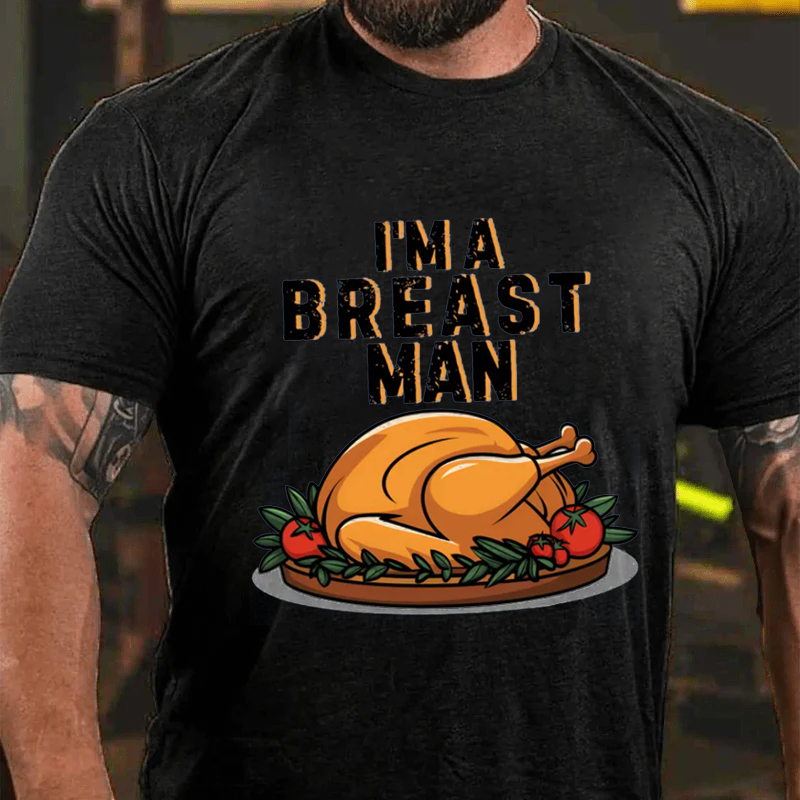 Maturelion Men's T-Shirt Breast Man Thanksgiving Turkey Cotton T-Shirt