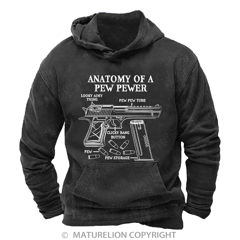 Maturelion Funny Anatomy Of A Pew Pewer - Ammo Gun - Gun Washed Hoodie