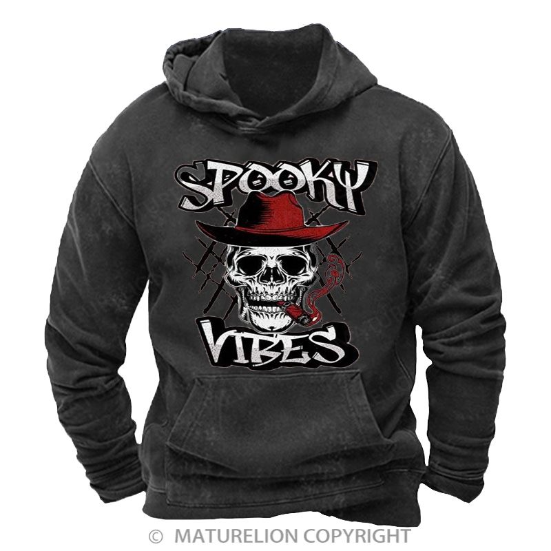 Maturelion Men's Hoodie Spooky Cowboy Washed Hoodie