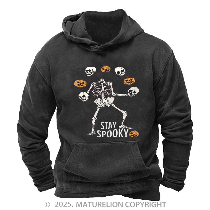 Maturelion Men's Hoodie Stay Spooky Skeleton Washed Hoodie